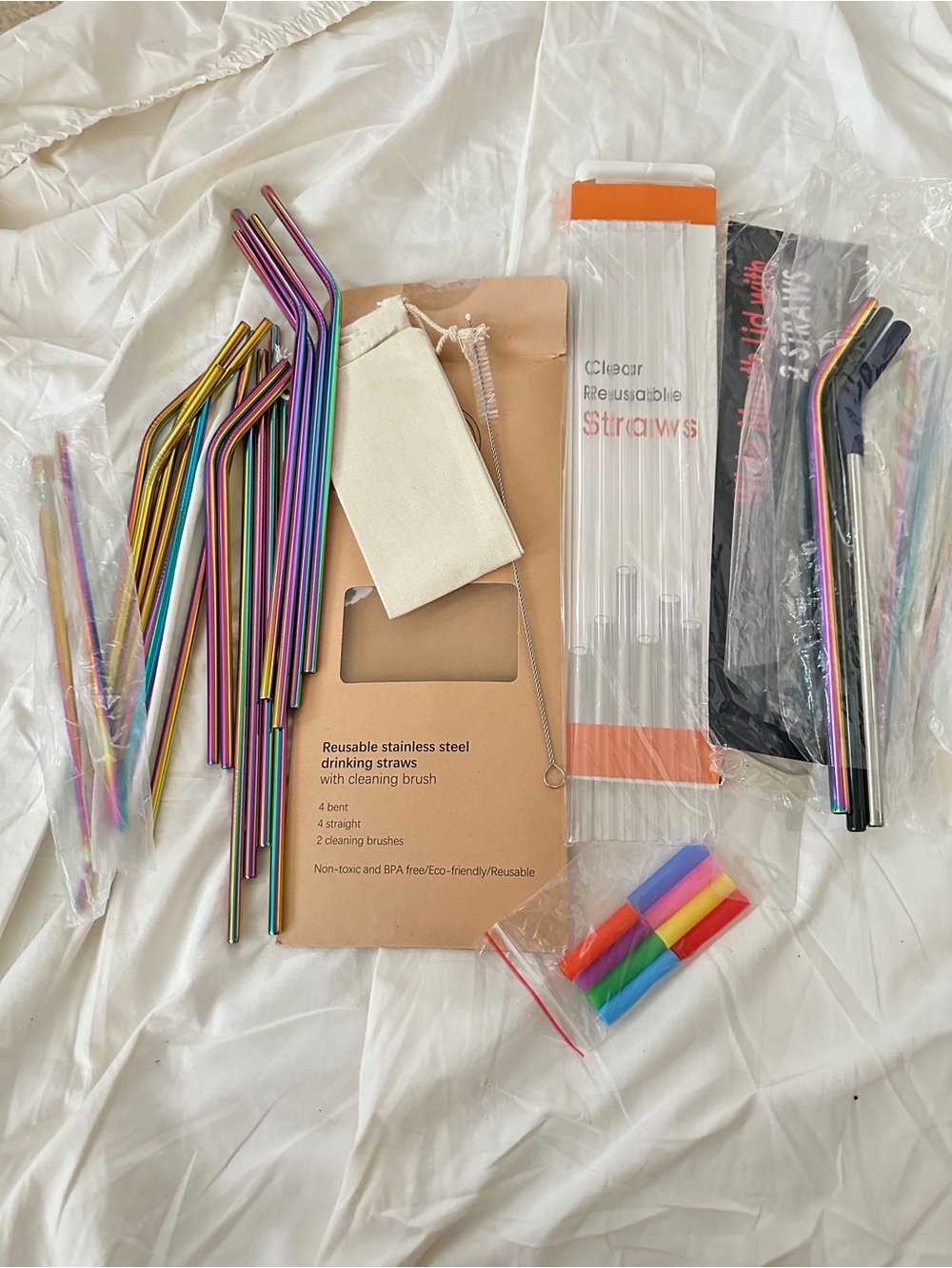 Reusable Rainbow Stainless Steel Drinking Straws - Multi-Color Bundle
